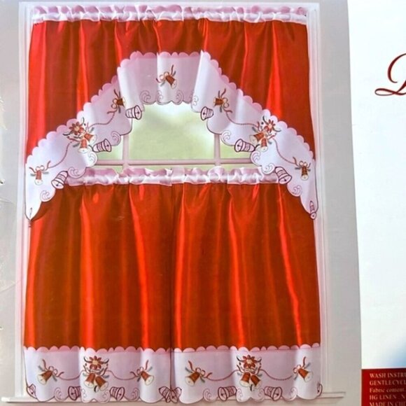 Other - 3PC Red Bells Christmas Kitchen Curtain Set